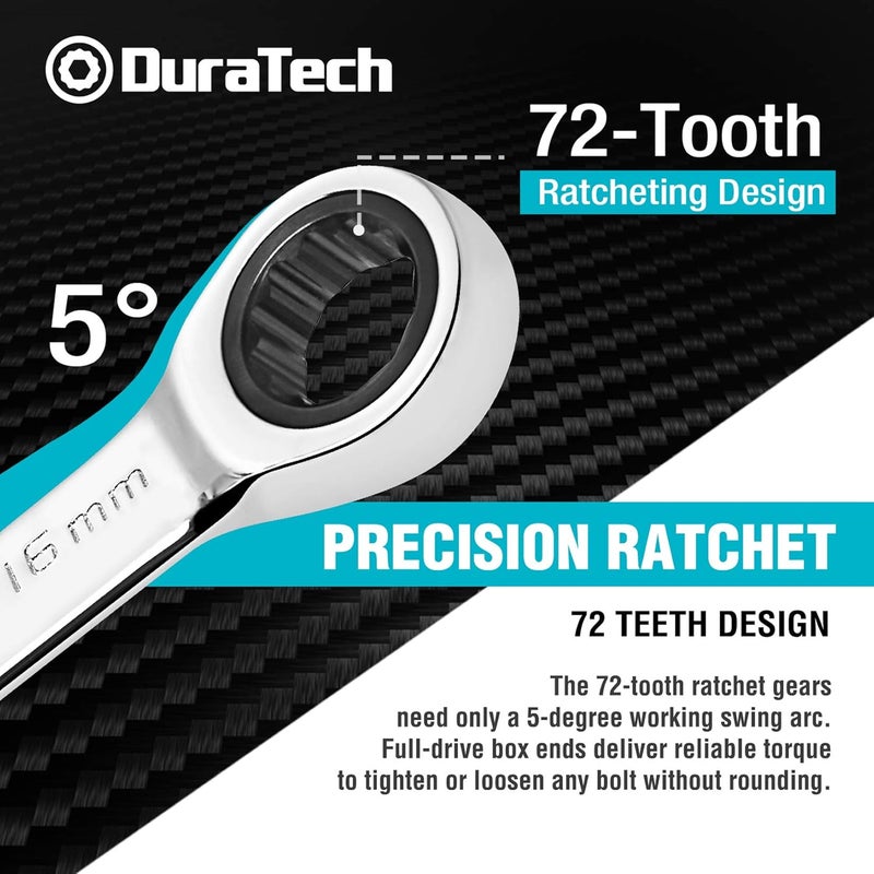 DURATECH Double Box End Ratcheting Wrench Set, Metric, 6-Piece, 8-19mm, CR-V Steel, with Rolling Pouch - Image 4